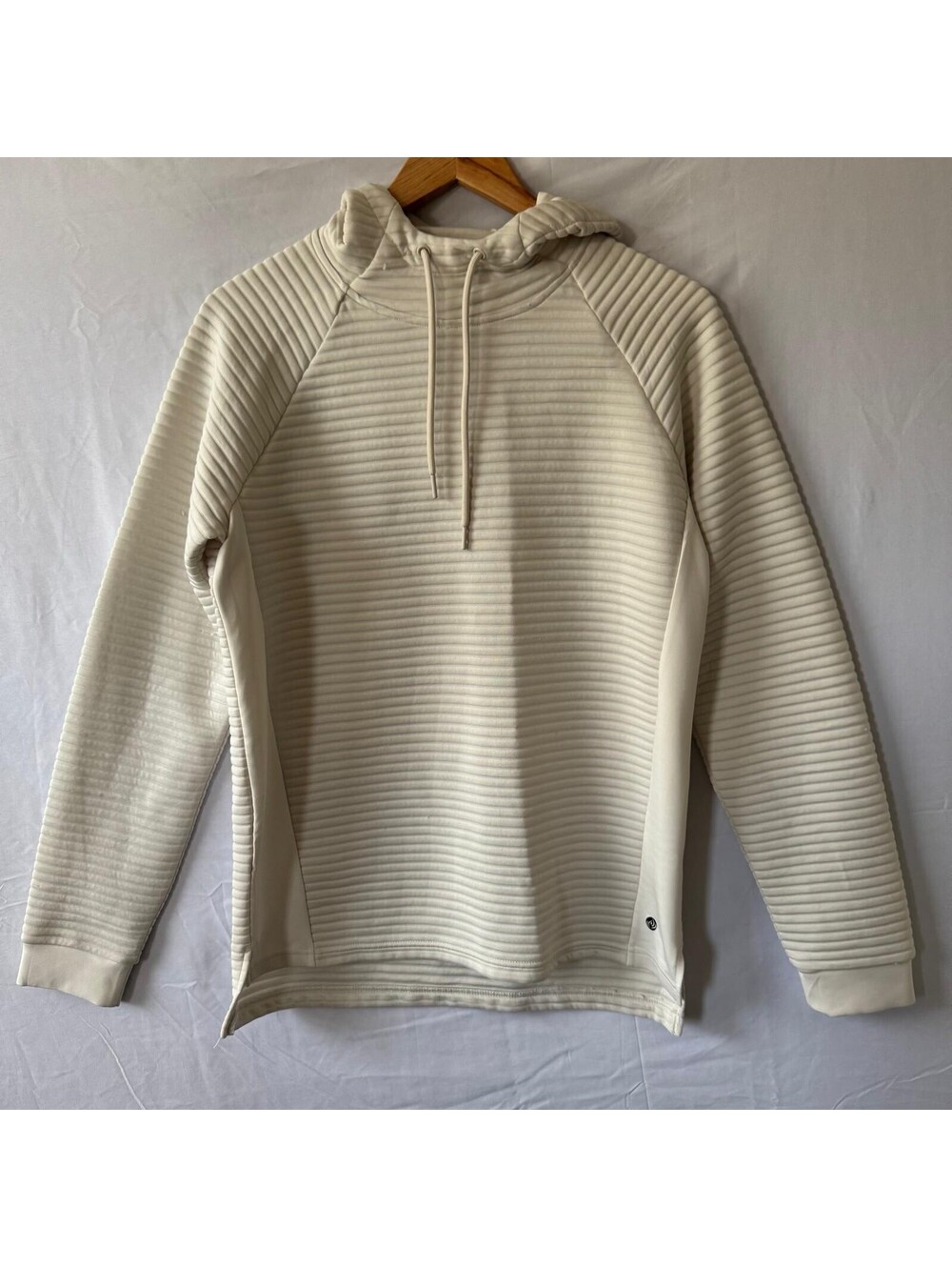 Apana Hoodie S Cream Ribbed Ottoman Drawstring Activewear Pullover